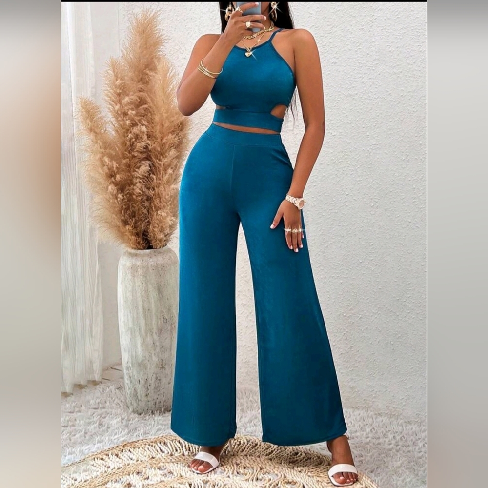 Slayr Crisscross Tie Backless Cami Top & Wide Leg Pants